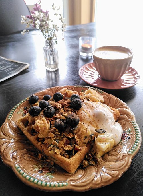 Belgian waffles at Frøken Mandag in Gjoevik