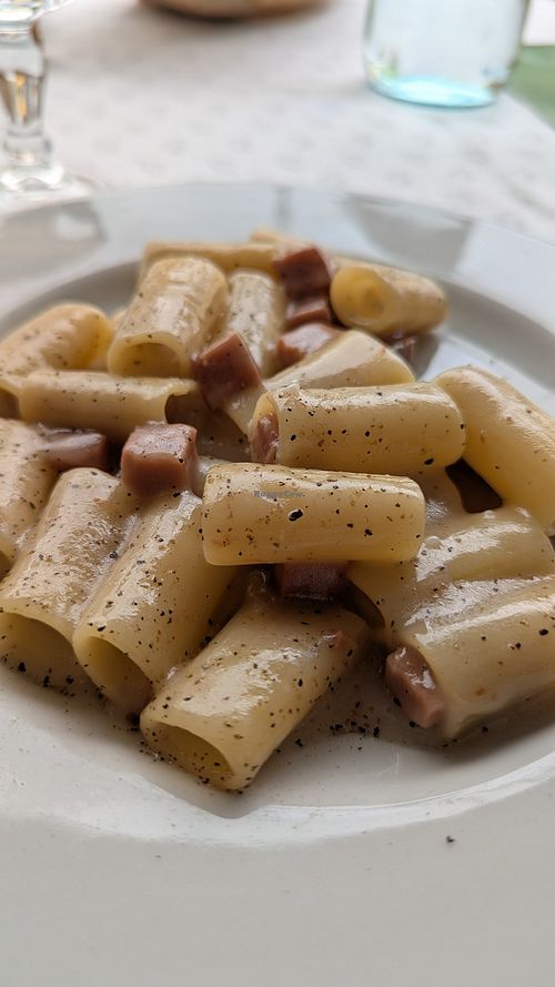 Pasta alla gricia vegana at Osteria Pelliccione in Genzano Di Roma