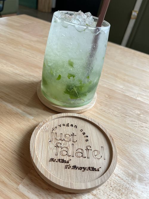 Cucumber Mint Spritz Mocktail  at Just Falafel Vegan Cafe in Houston