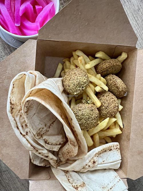 Falafel, chips and bread   at Falafel Chef - Kiosk in Liverpool