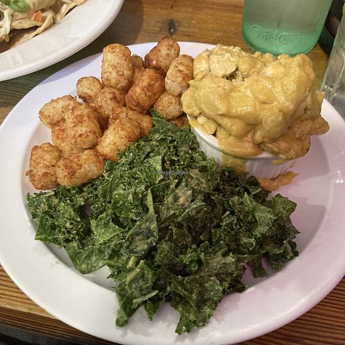 Three sides: mac n cheese, garlicky kale & tots    at Cashew in Chattanooga