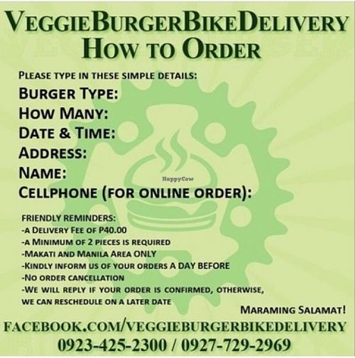 How to order  at Veggie Burger Bike Delivery in Metro Manila