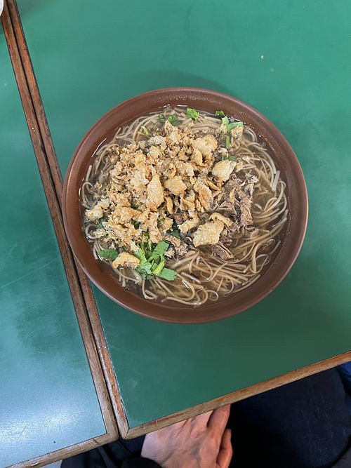 Hot noodle soup with greens and crispy tofu    at Handmade Health - 手工養生 in Taipei
