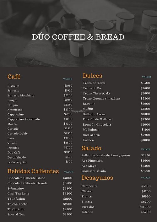 Menu (1/2) at Dúo Cafe in Talca