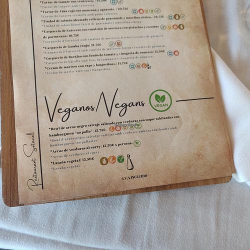 Their standard vegan options on the menu at Sotacel in Cambrils