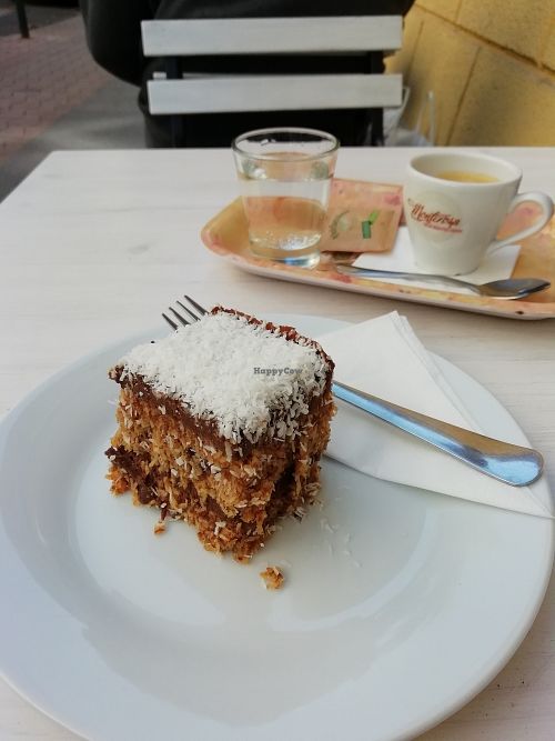 Bounty cake and espresso at Szelence Cafe in Budapest