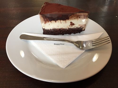 Vegan tiramisu cake at Szelence Cafe in Budapest
