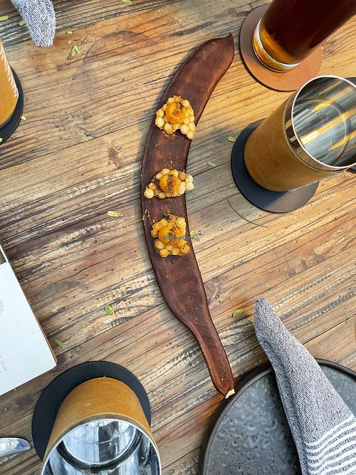 Tapioca crisp, sweet potato puree  at Suelo Sur in San Jose Del Cabo