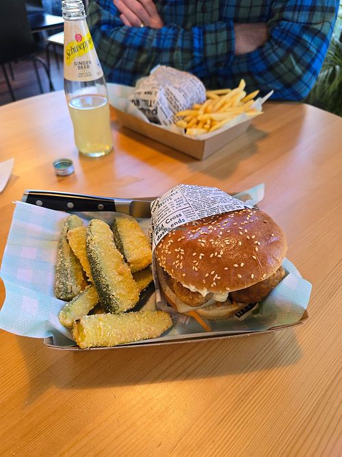 Cauliflower burger with zuchinni fries at Everdale Cafe & Gelato in Springvale