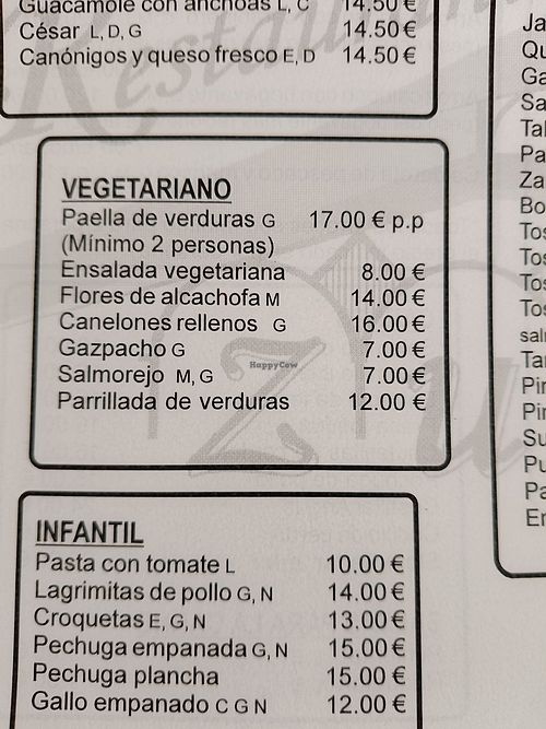 Opciones vegetarianas y veganas at Restaurante Zurga in Chiclana De La Frontera