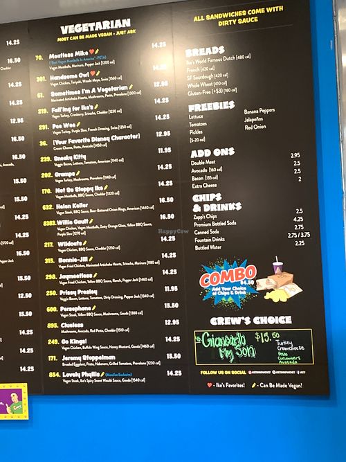 Vegetarian sandwich options inside restaurant (some sandwiches can be made vegan) at Ike's in Menifee