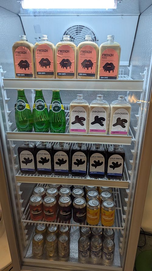 Cold drinks fridge at Odd Cafe in Makati