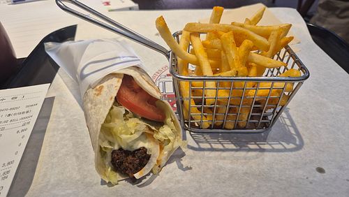 Falafel wrap and fries at Taksim Kebab - 탁심 케밥 in Seoul