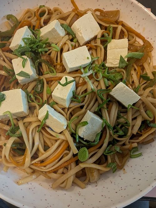 Teriyaki noodles and tofu at Sakura Sushi in Cairo