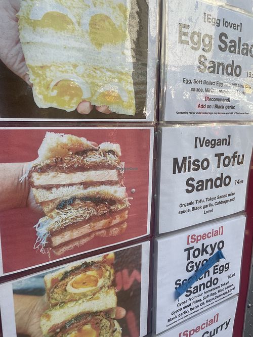 Menu 8/23/25  at Tokyo Sando in Portland