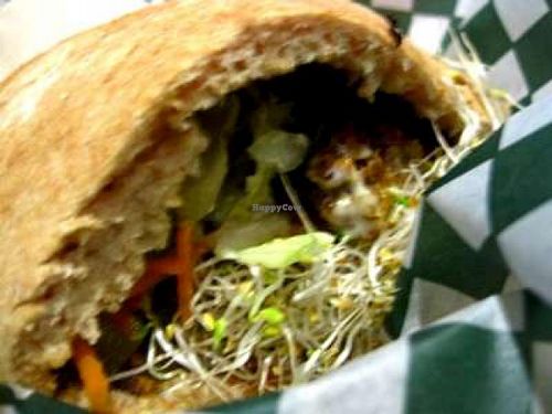 Veggie burger. Very yummy. There's ketchup inside. at Panthere Verte - Plateau in Montreal