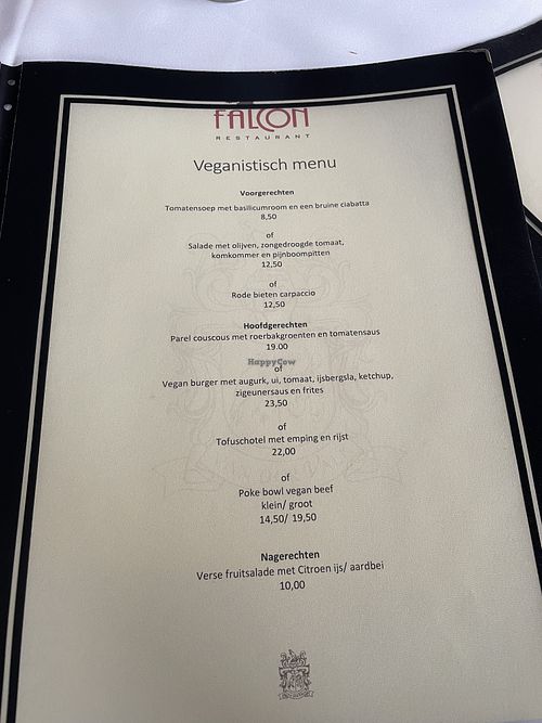 Vegan menu  at The Falcon Restaurant at Van der Valk Hotel Groningen in Westerbroek