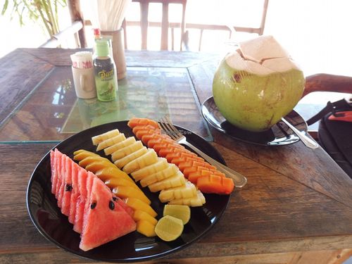 My breakfast: mixed fruits and one coconut water. at Radiance Restaurant in Koh Samui