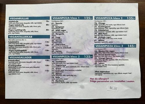 The vegan menu at Kungsgrillen in Kalmar