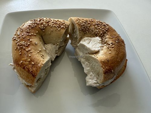 Caramel apple Tofu cream cheese on a Sesame Bagel 🥯   at Auburn Bagel Company in Auburn