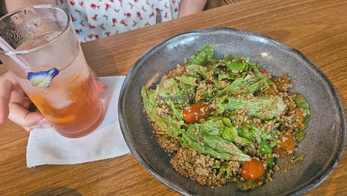 Quinoa Salad and raspberry soda at Studio Mu in Recife