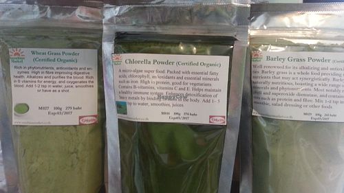 chlorella and spirulina at Sunshine Market in Bangkok