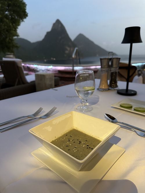 Squash soup-  vegan. Amazing!!!!   at The Pavillion at Caille Blanc in Soufriere