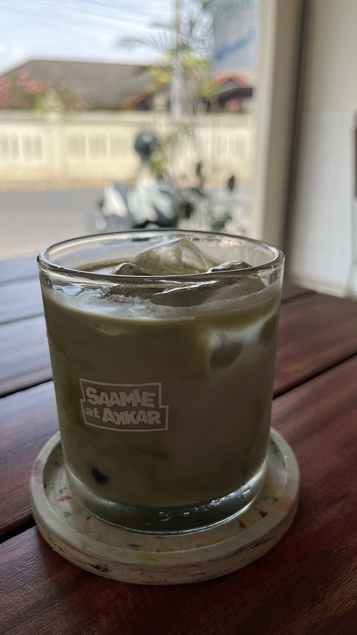 matcha latte with almond milkk  at Saamie at Akkar in Yogyakarta