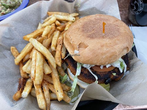Black bean burger and fries  at Oscar's Cafe in Springdale