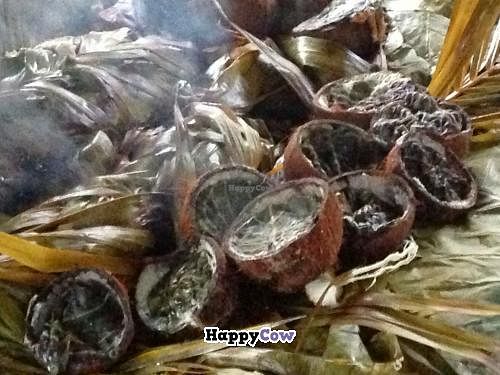 Coconuts roasted with taro leaves  at Eco Cafe in Nadi