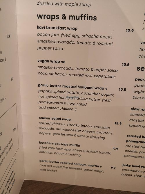 Menu at Kavi Coffee in Winchester