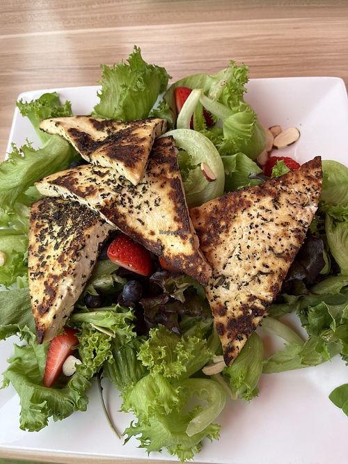 Summer salad w added tofu. You have to ask to remove parmesan.  at Nonesuch River Brewing in Poland