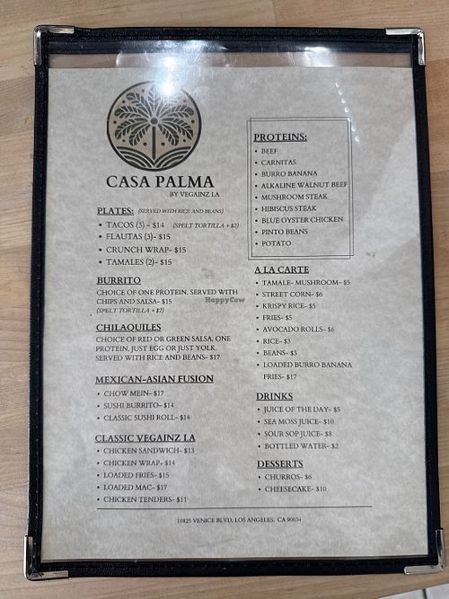 Menu  at Casa Palma Vegan Grill in Los Angeles