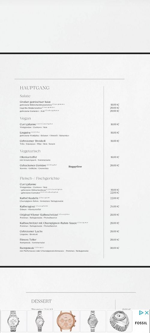 Speisekarte at Villa Weißhaus in Trier