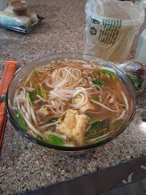 Large fried tofu and veggie pho at Mi La Cay in Wheaton