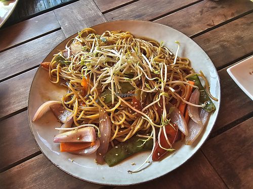 Tajerinos (pasta) with mixed veggies at Ganaha Restaurant in Mancora