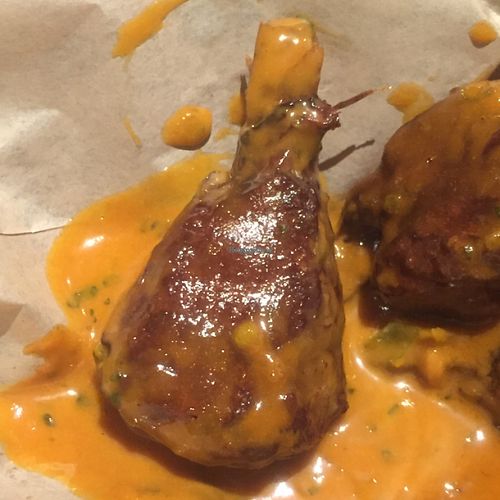 vegan drumstick - wheat meat wrapped around sugar cane stick at Fire on the Mountain in Portland