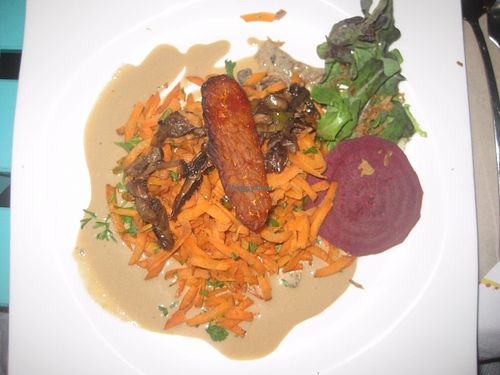 Carrot and mushroom salad starter at Rayen Vegano in Madrid