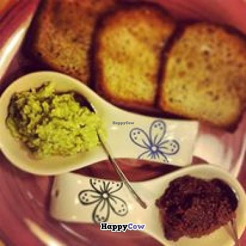 Breakfast: homemade bread, avocado and tapenade! at Rayen Vegano in Madrid