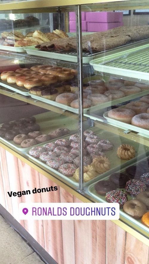 Top 2 shelves are vegan @ Ronald's at Ronald's Donuts in Las Vegas