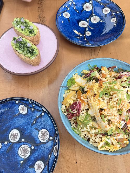 Vegan Inari on top and chop salad on bottom  at Kisser in Nashville