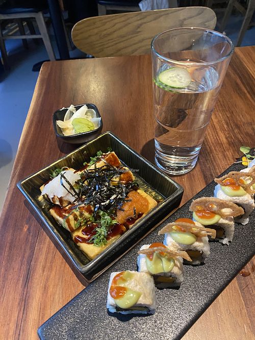 Cucumber Water AND Agedashi Tofu (Devoured It ALL) 😛  at Tane Vegan Izakaya in Palo Alto