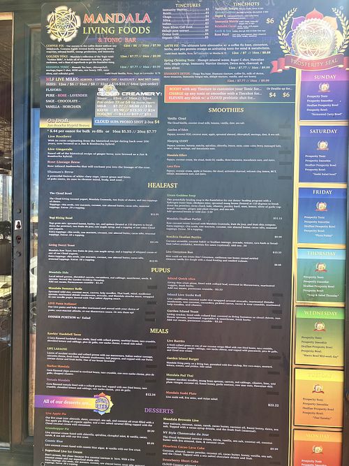 Menu  at Mandala Living Foods Cafe in Anahola