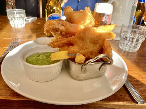 Delicious Banana Blossom ‘ fish and chips’ 🌞🌞🌞🌞🌞  at The Bridport Arms in Bridport