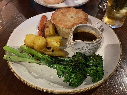 Vegan pie with veggies, potatoes and gravy   at Deacon Brodies Tavern  in Edinburgh