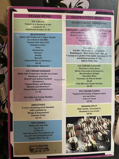 Dessert menu, stall is called Cowshed  at Radcliffe Market in Radcliffe