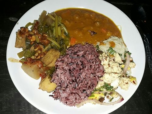 Plate of buffet food at Happy Green in Chiang Mai