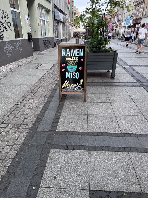 A board   at Vegan AF Ramen in Wroclaw
