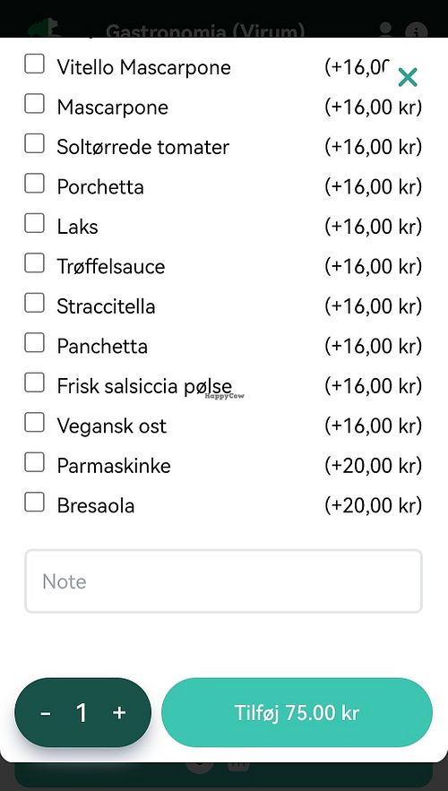 Order in restaurant or press 'add' online, to add vegan cheese instead of regular dairy cheese. at Gastronomia Italiana    in Virum