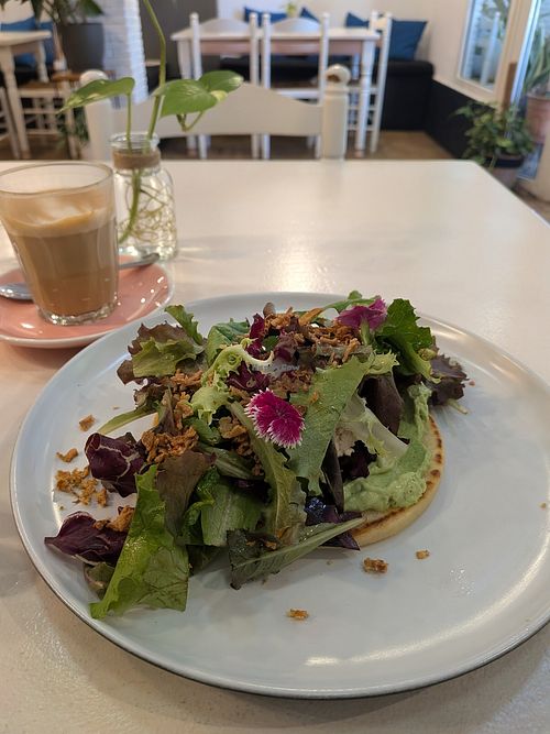 Flat arepa at Let It Bloom in Valencia